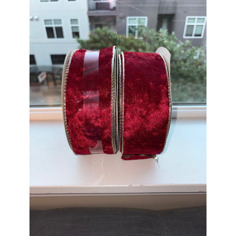 Celebrate It Christmas Red Crushed Velvet Wired Edge Ribbon 2 Spool